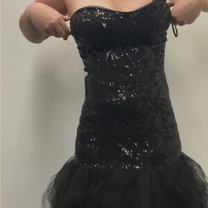 Black Sequin Strapless Dress